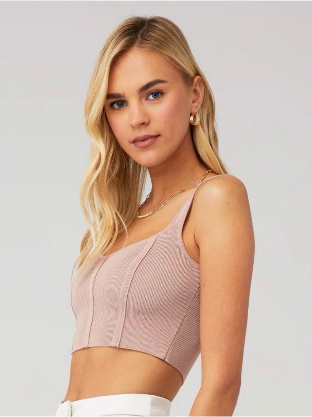Astr Milano Sweater tank - Dusty Mauve Ribbed V-Neck Crop Tank Size XS